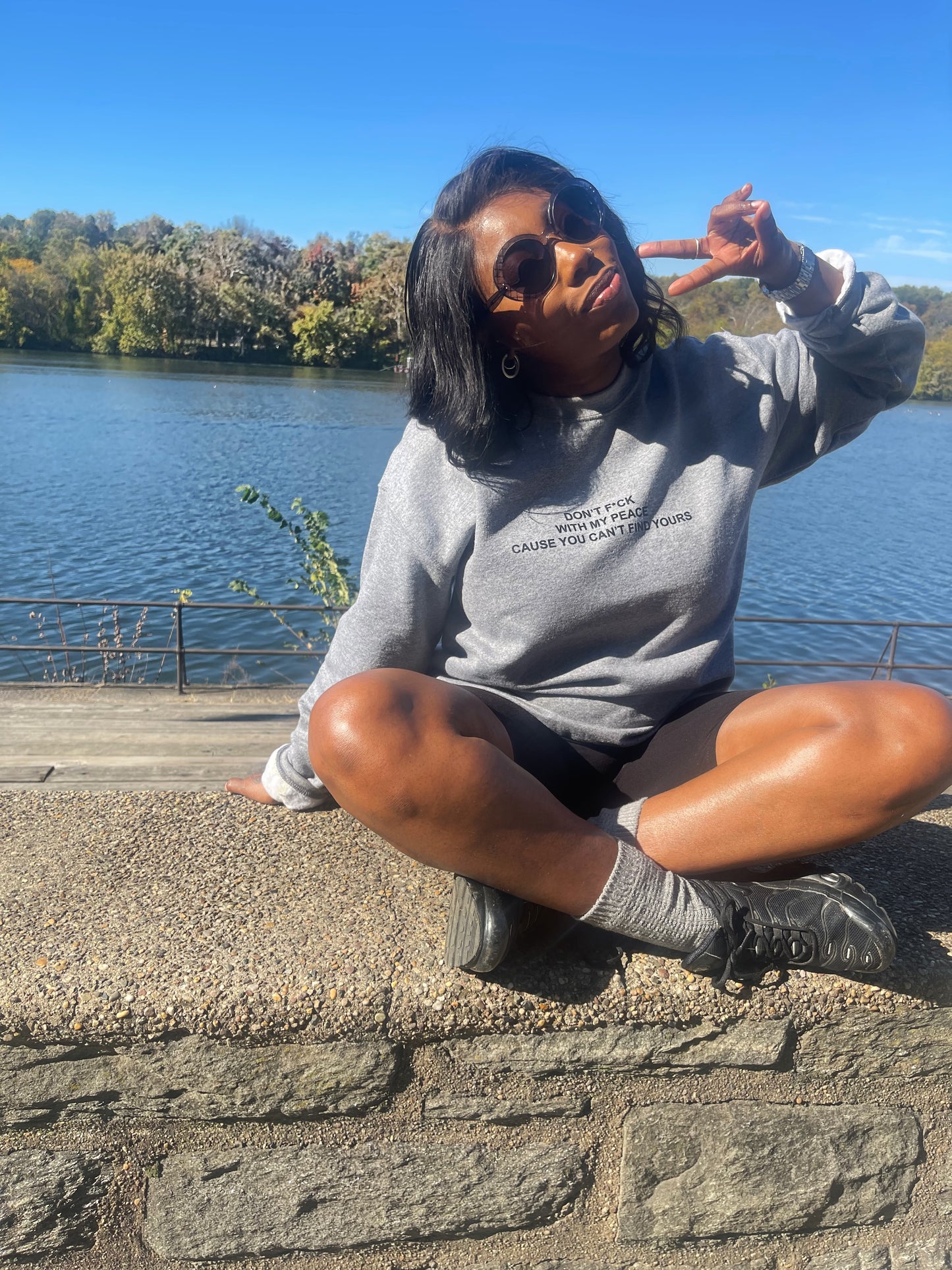 Don’t f*ck with my peace grey crewneck sweater