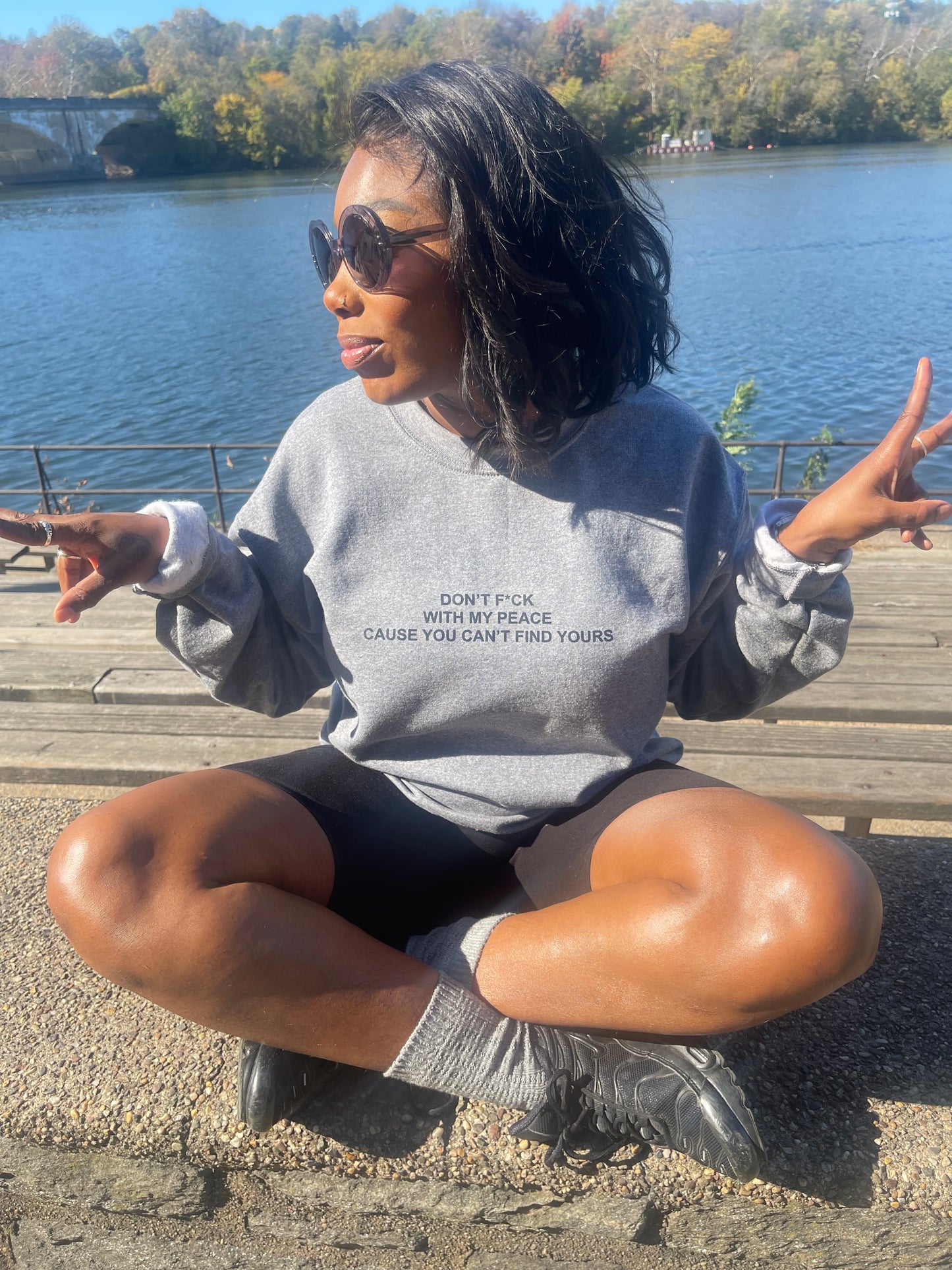 Don’t f*ck with my peace grey crewneck sweater